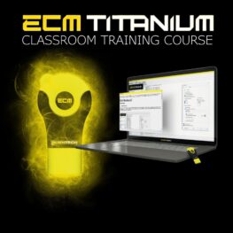 ECM Titanium and laptop with the text ECM Titanium Classroom training course above